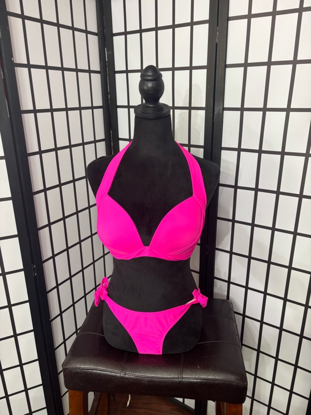 SHEIN Neon Hot Pink Halter Bikini Set